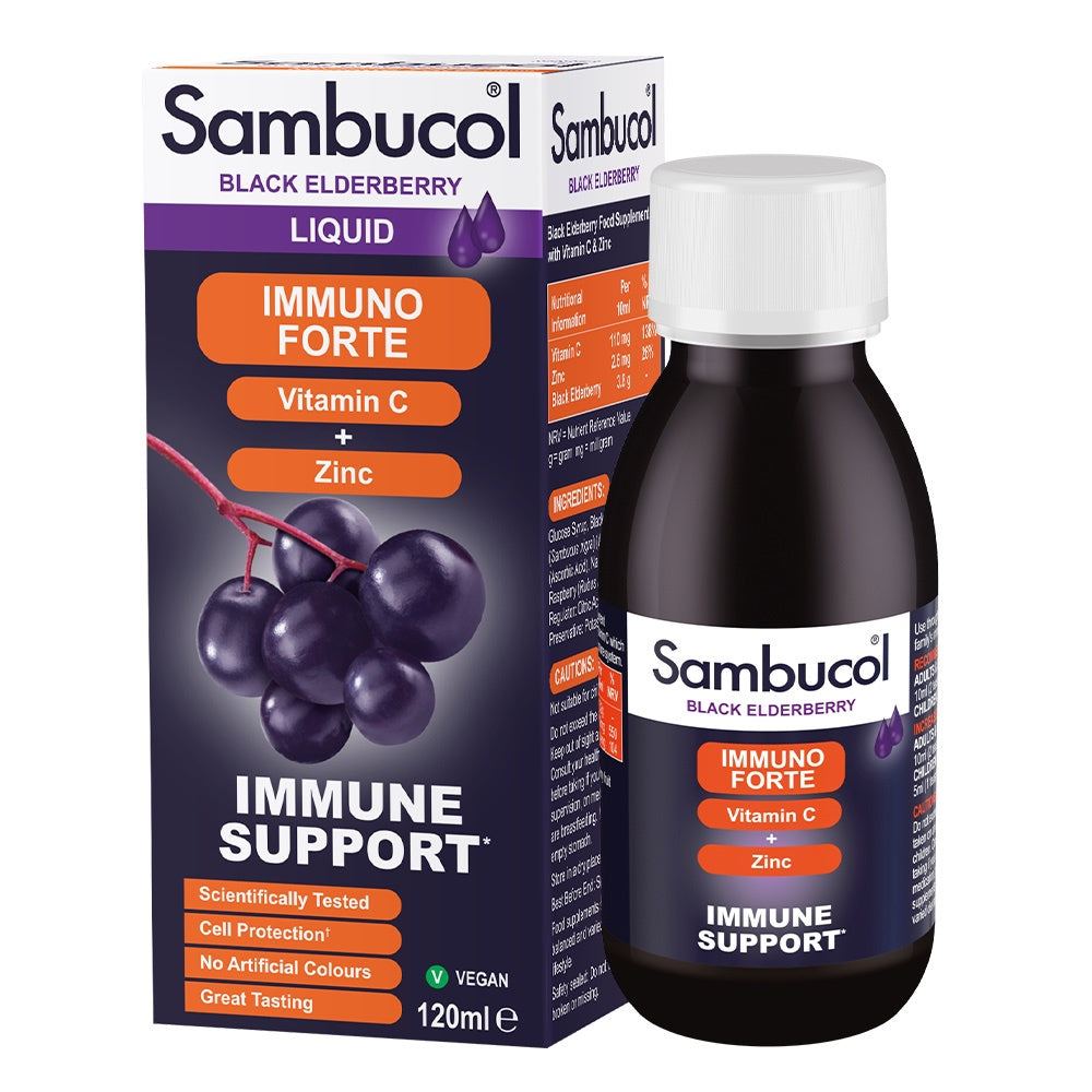 [EXP 02/27] Sambucol Immuno Forte (120ml) (3y+) (UK Version) | Immune Support | Vitamin C | Zinc | Black Elderberry
