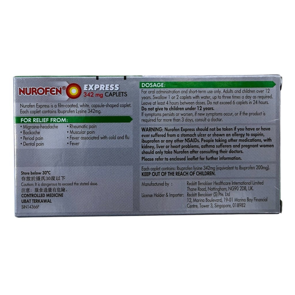 Nurofen Express 342mg (12 Caplets) — Fast-Acting Pain & Fever Relief