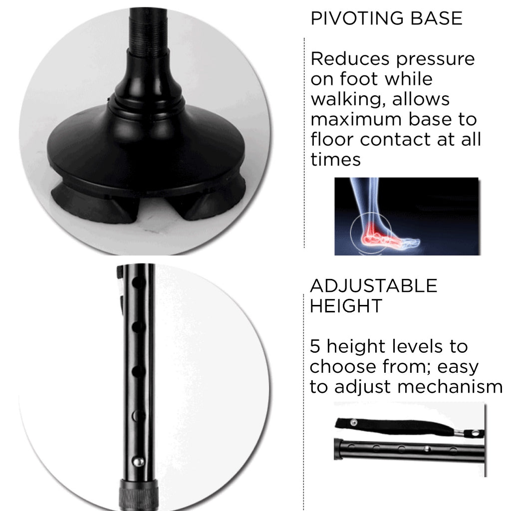 Walking Stick Crane w Twin Grip and Light | Extra Support | Foldable & Adjustable Height | Walking Aid