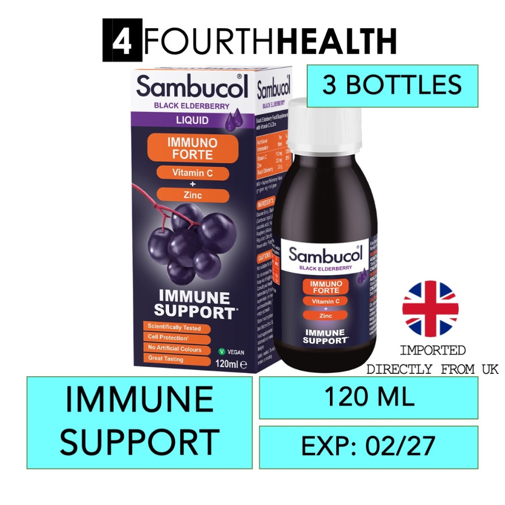 [EXP 02/27] Sambucol Immuno Forte (120ml) (3y+) (UK Version) | Immune Support | Vitamin C | Zinc | Black Elderberry