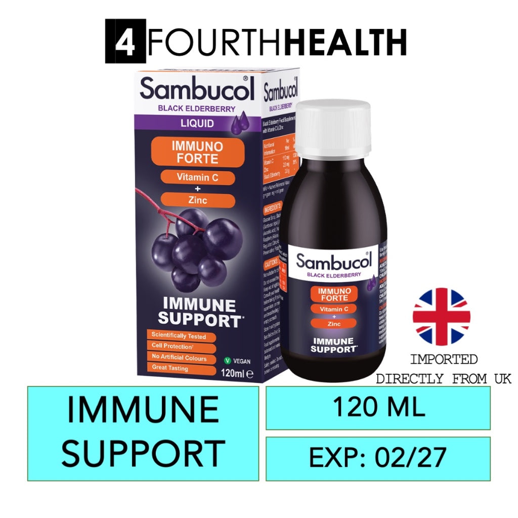 [EXP 02/27] Sambucol Immuno Forte (120ml) (3y+) (UK Version) | Immune Support | Vitamin C | Zinc | Black Elderberry