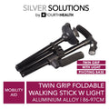 Walking Stick Crane w Twin Grip and Light | Extra Support | Foldable & Adjustable Height | Walking Aid